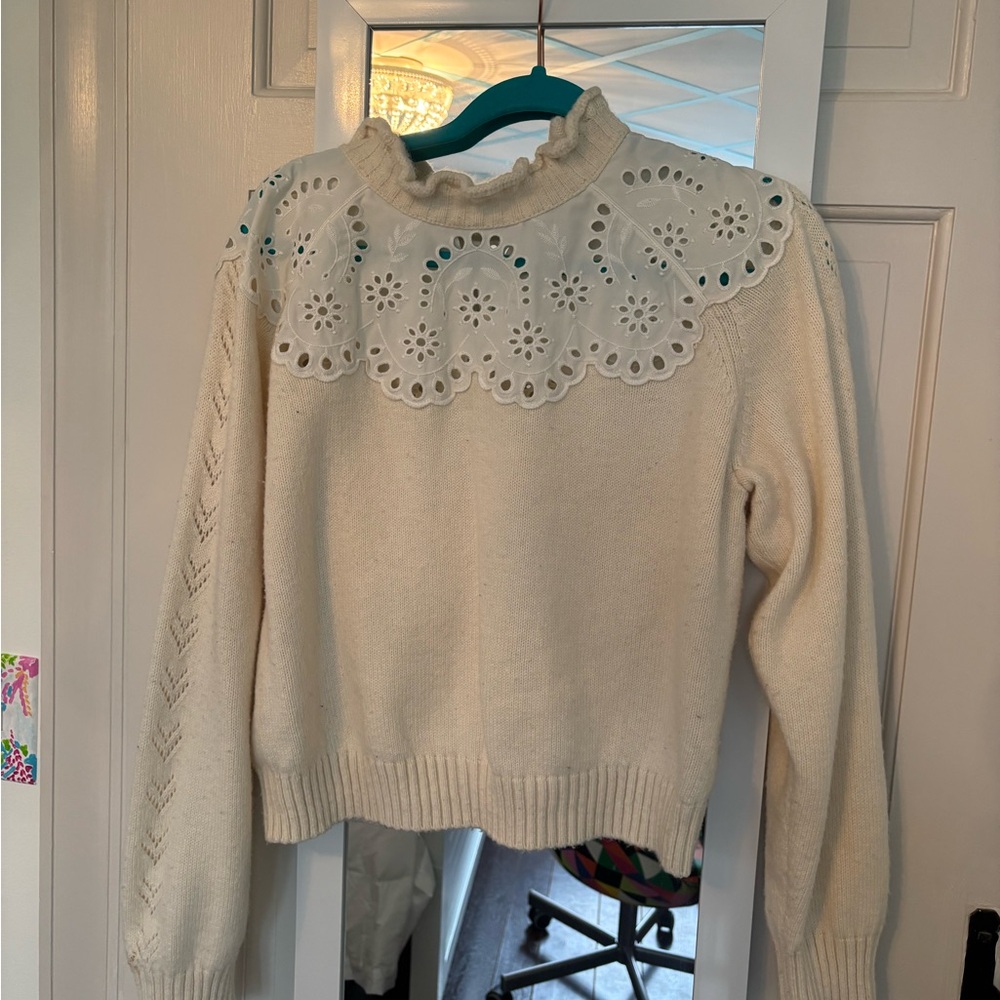 & Other Stories Cream Eyelet-Trim Turtleneck Sweater